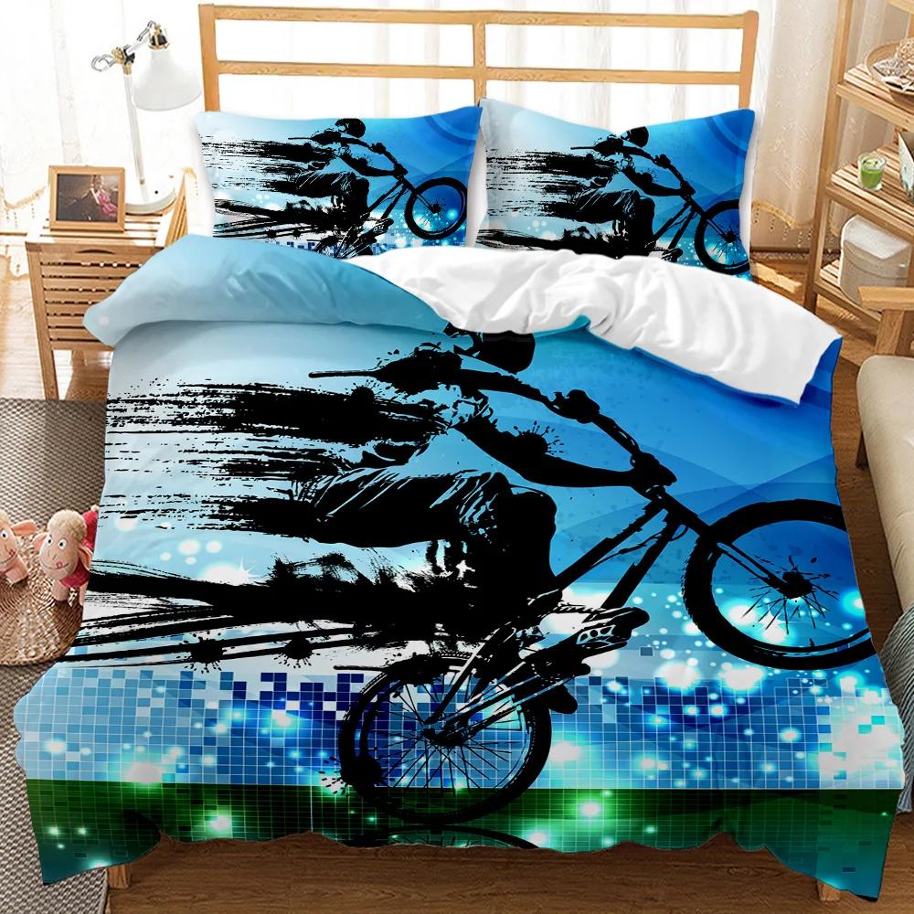 Motorcycle Duvet Cover Set Motocross Racing Bedding Dirt Bike Extreme Sports For Men Teens Boys Kids Polyester Comforter Cover