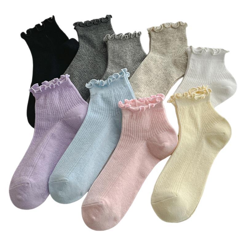 Female Spring and Summer Thin Style Draw A Mesh Lovely Cream Ear Ear Side In The Tube Socks