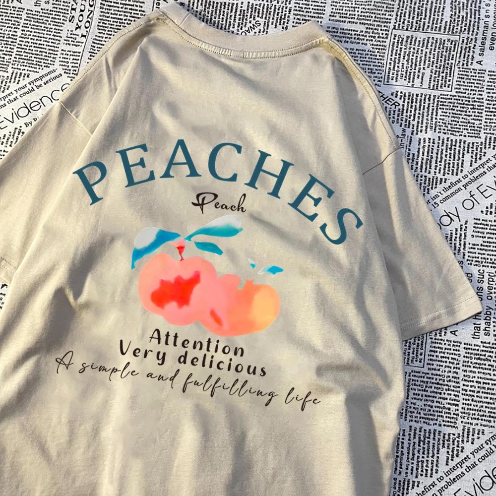 Peaches Attention Very Delicious Letters Men T Shirt Hip Hop Loose New Tops Fashion Casual Tshirts Summer Cotton Tee Clothing