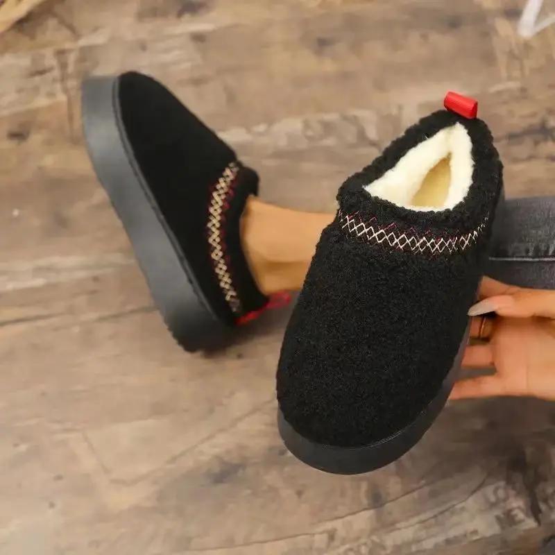 Новые теплые ботильоны на меху, женские тапочки на платформе, плюшевые вьетнамки, зимняя хлопковая обувь для женщин, фирменный дизайн, зимние боты