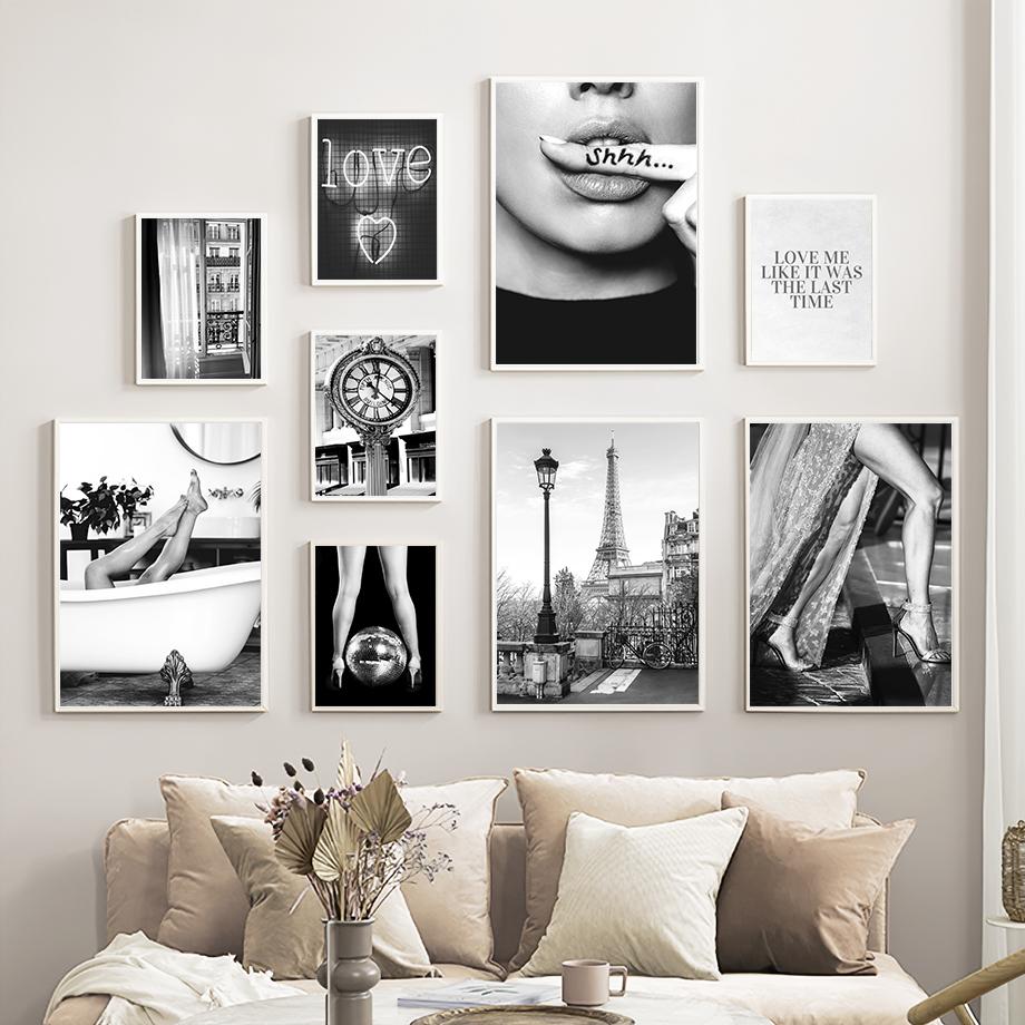 Paris City Towel Love Kiss Girl Black White Living Room Decoration Posters And Prints Wall Art Canvas Painting Wall Pictures