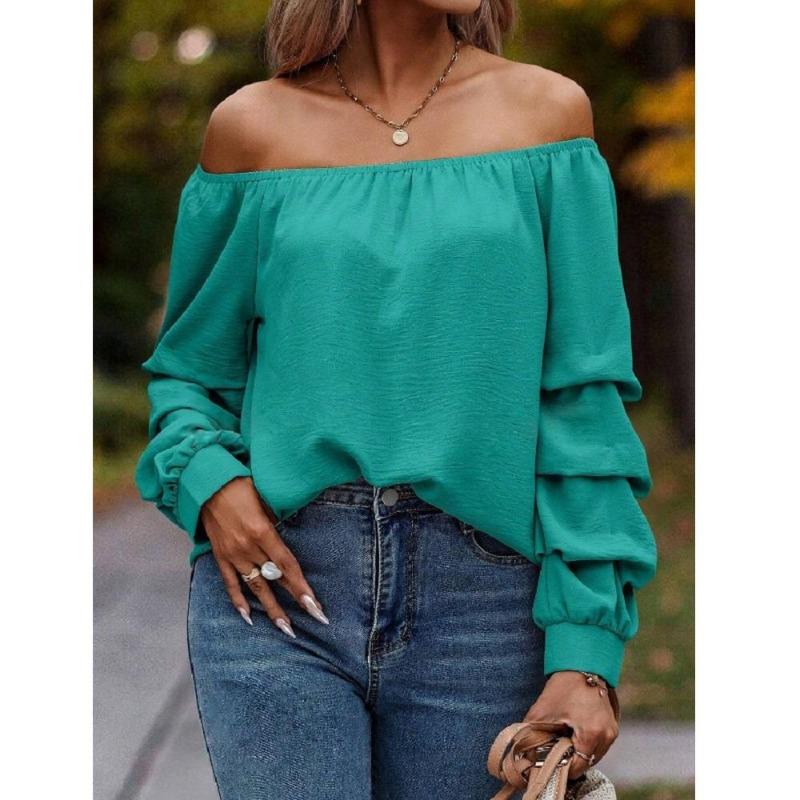 Women Pullovers Blouses and Shirts Ladies Autumn Winter Long Sleeve Off the Shoulder Shirt Tops