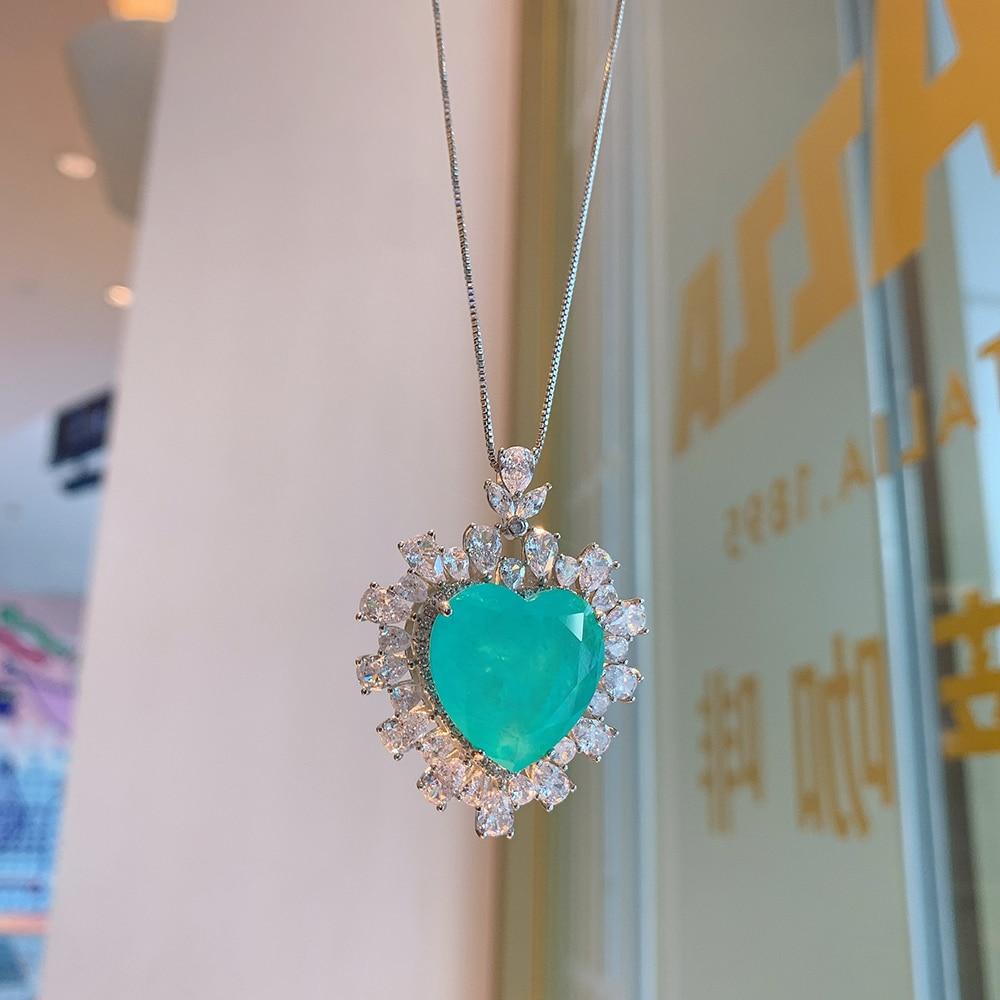 Подвески из стерлингового серебра 925 пробы 20*20 мм, турмалин Параиба, изумруд, лабораторный бриллиант, кулон, ожерелье для женщин, свадебная вечеринка, изящные ювелирные украшения