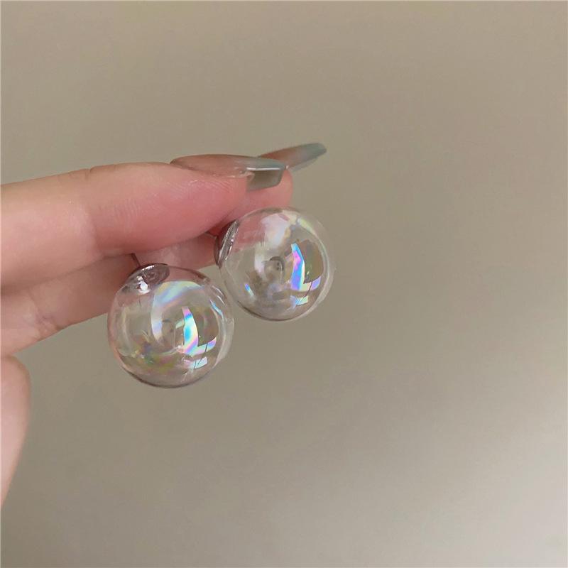 "Colorful Transparent Glass Round Earrings: Trendy, Fashionable, and Perfect for Holidays"