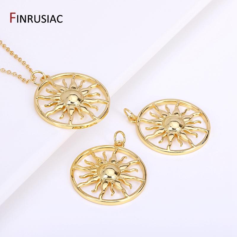 14K Gold Plated Round Sun Charms Brass Inlaid Zircon Sun Pendants For DIY Nacklace Making Jewelry Making Accessories