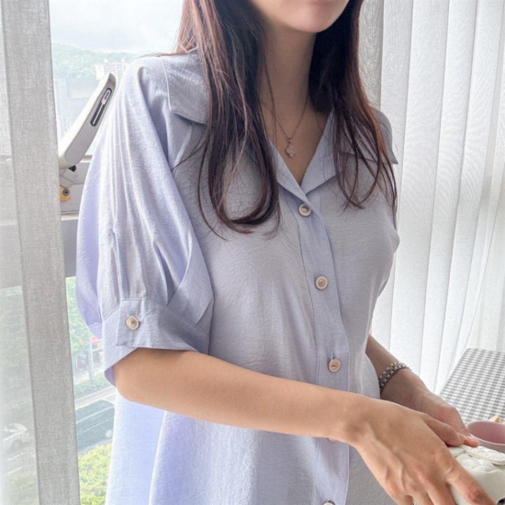 New ArriVals Open Run Women V Neck Collared Hip Length Short sleeVe Blouse