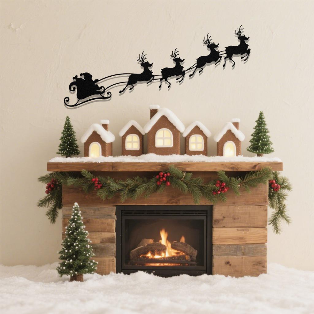 1 шт. Железное искусство Санта-Клаус и летающий олень Настенный декор, Рождественское украшение, Праздничное украшение стены, Элегантное рождественское украшение над камином