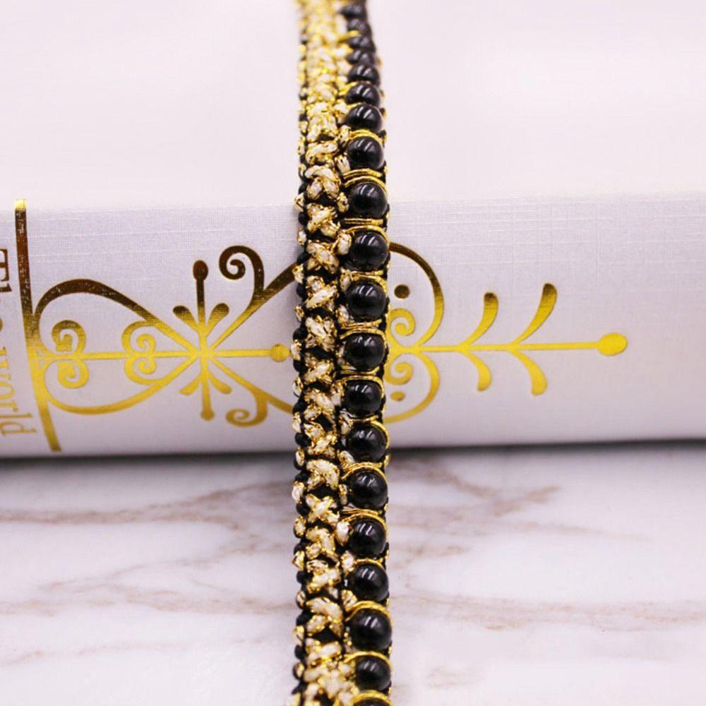 Needlework Applique Fabric Beaded Lace Ribbon Hand-stitched Pearl Lace Trim Pearl Braid Lace Ribbon