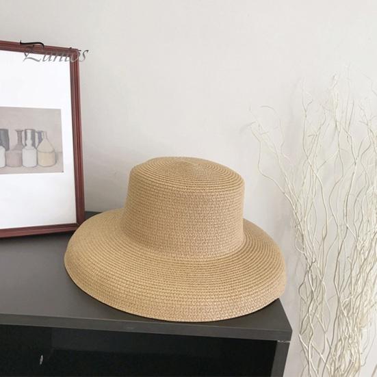 Women Summer Sun Hat Flat Top Large Brim Sun Protection Hat Solid Color Lightweight Straw Hat Beach Vacation Hat