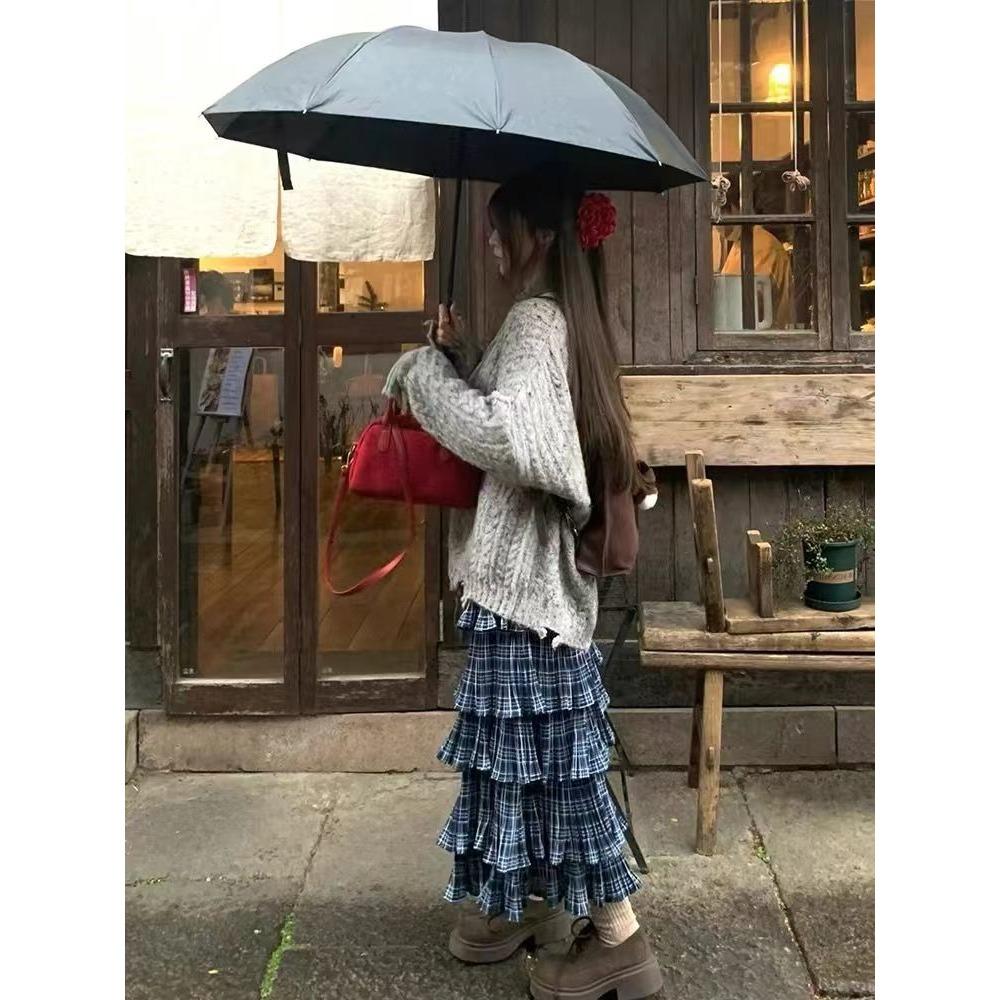 Юбка в клетку в японском стиле для женщин, уличная одежда, оборки, пэчворк, плиссированная юбка миди, летняя мода, винтаж в стиле Харадзюку