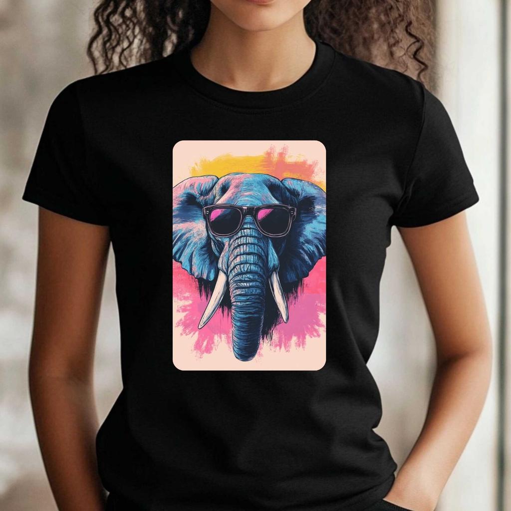 T-Shirt Frauen Elefant mit Sonnenbrille Motiv Baumwolle Größe XS bis 3XLWird in neuem Fenster oder Tab geöffnet