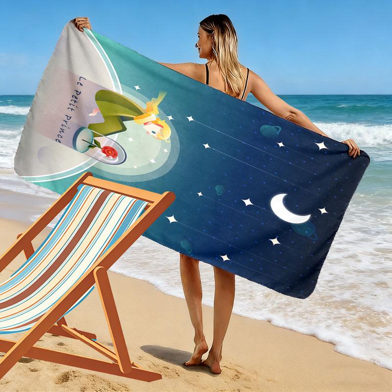 Little Prince Star Print Beach Towel, Large Soft Quick Dry Towel for Beach Camping Swimming