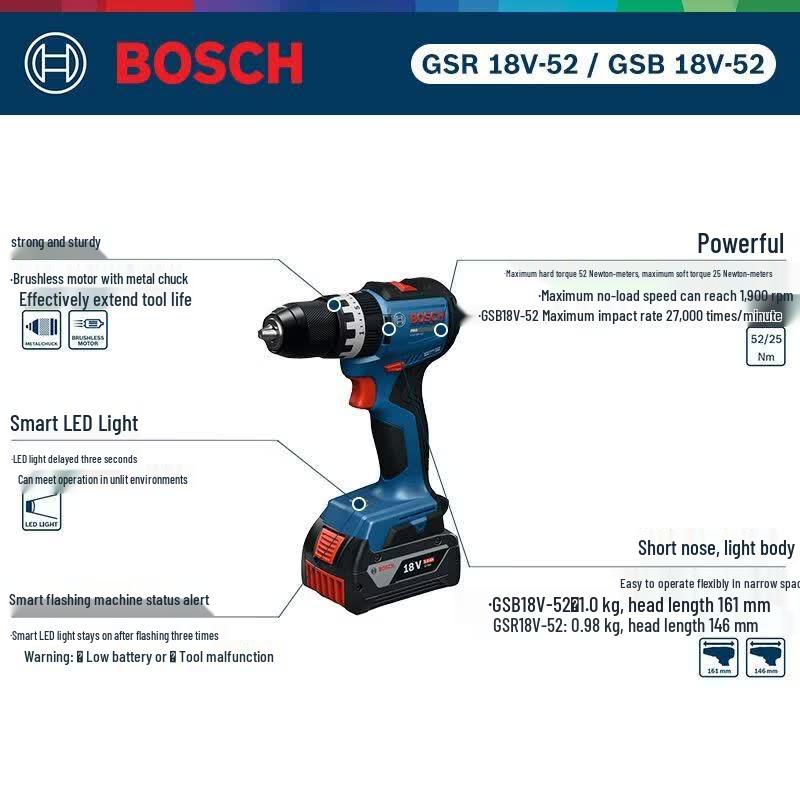 Bosch GSR18V-52 Cordless Brushless Drill Driver CN plug (adapter included)