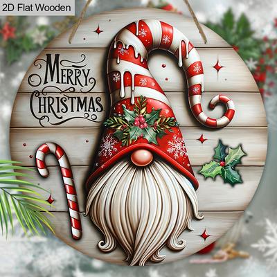 Рождественская деревянная табличка с узором гнома - Круглая табличка Navidad для входной двери, двора, настенный декор - Идеальное рождественское украшение