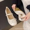 Французские серебристые балетки на плоской подошве женские 2025 новый темперамент бант фея ветер слово ремешок туфли Мэри Джейн