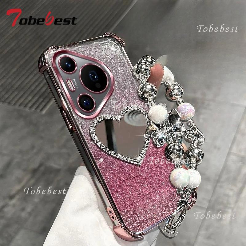 Блестящий чехол-браслет с зеркалом любви для Huawei Pura 80 70 Ultra P60 P50 P40 P30 Pro Plus Lite, противоударная силиконовая накладка