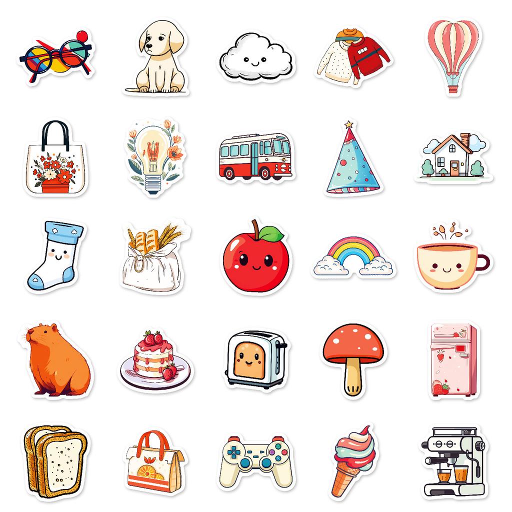 50 Cured Life Mixed and Match Cartoon Stickers Apple Cup Ins Small Freshman Account Decoration Stickers