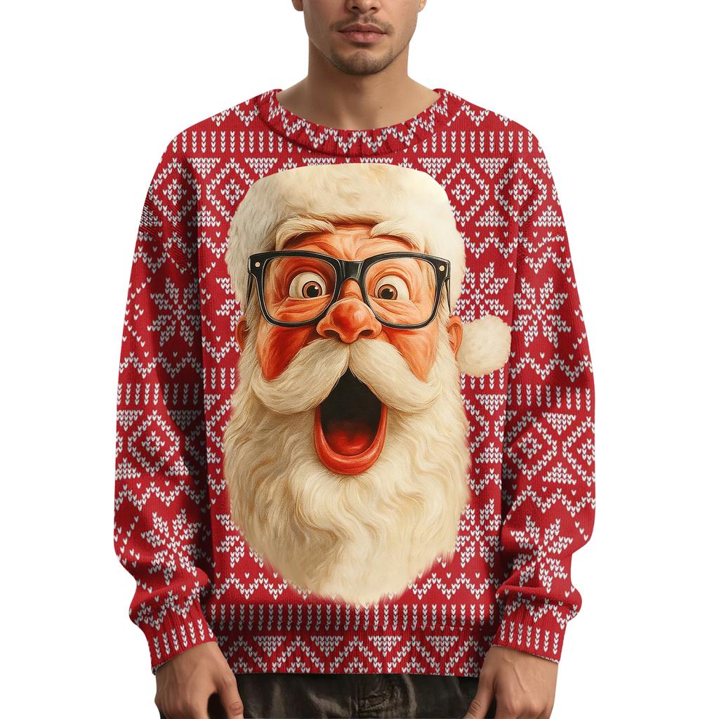 Мужской рождественский свитер с принтованным воротником