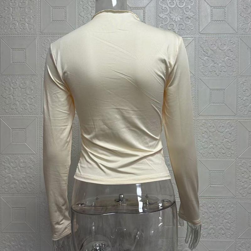 Весна и осень Однотонная рубашка с круглым вырезом, облегающая, универсальная