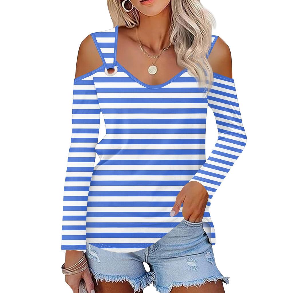 Женская повседневная рубашка-блузка с принтом, V-образным вырезом, сексуальным открытыми плечами, длинным рукавом