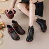 Leather short boots with color matching warm and comfortable cotton shoes women's winter cowhide sole leather boots
