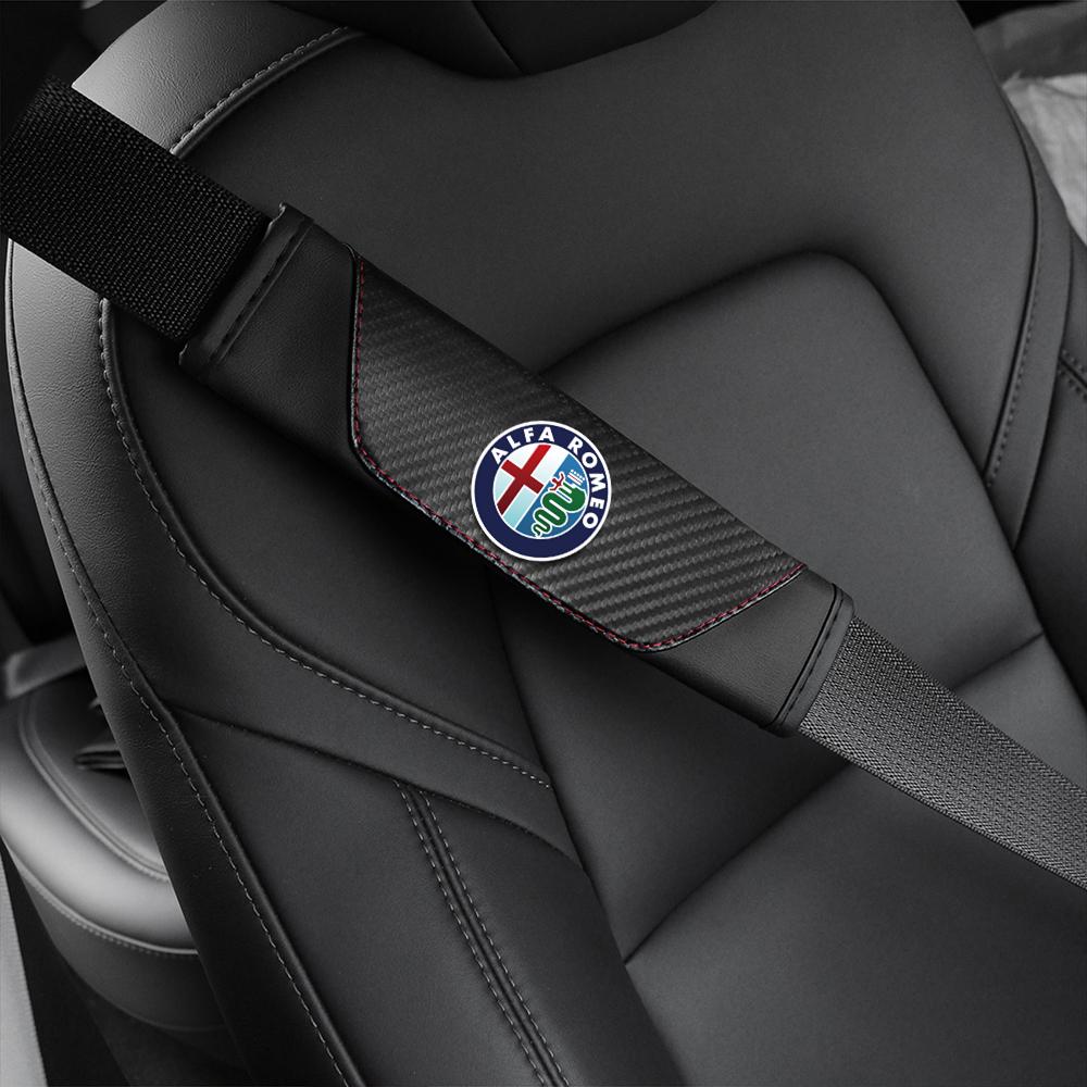 1pair Carbon fiber Car shoulder protector Safety Belt Cover Protection Shoulder Pad For Alfa Romeo Giulietta Auto Accessories QV1
