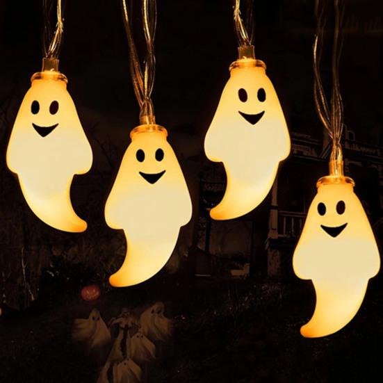 Гирлянда с привидениями на Хэллоуин, работающая от батареек, теплые светящиеся гирлянды с привидениями, декоративная гирлянда для крыльца, камина, входной двери на Хэллоуин
