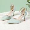 Korean Version of Temperament High Heels Women's Summer New Sexy Thin Heel Pointed Single Shoes One-word Buckle with Versatile Hollow Sandals