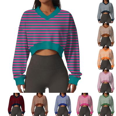 Женская повседневная модная сексуальная удобная спортивная толстовка с V-образным вырезом и длинным рукавом в полоску с графическим принтом
