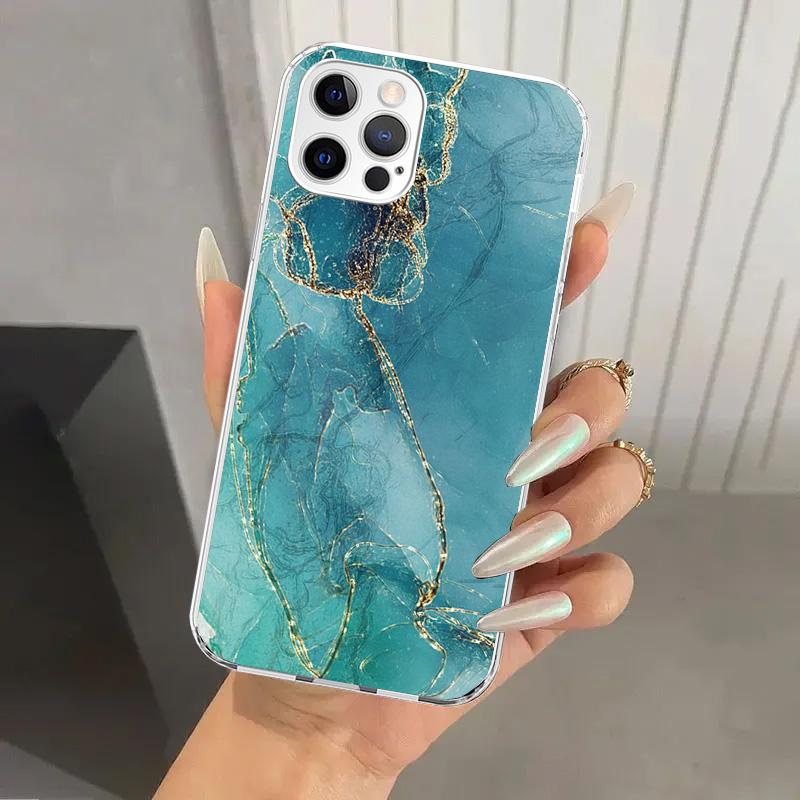 Fashion Gold Pink Geometric Marble Phone Case for Iphone 17 Air 16 15 Plus 14 13 Mini 12 11 Pro Max 16E 7 8 SE 2020 Soft Funda P