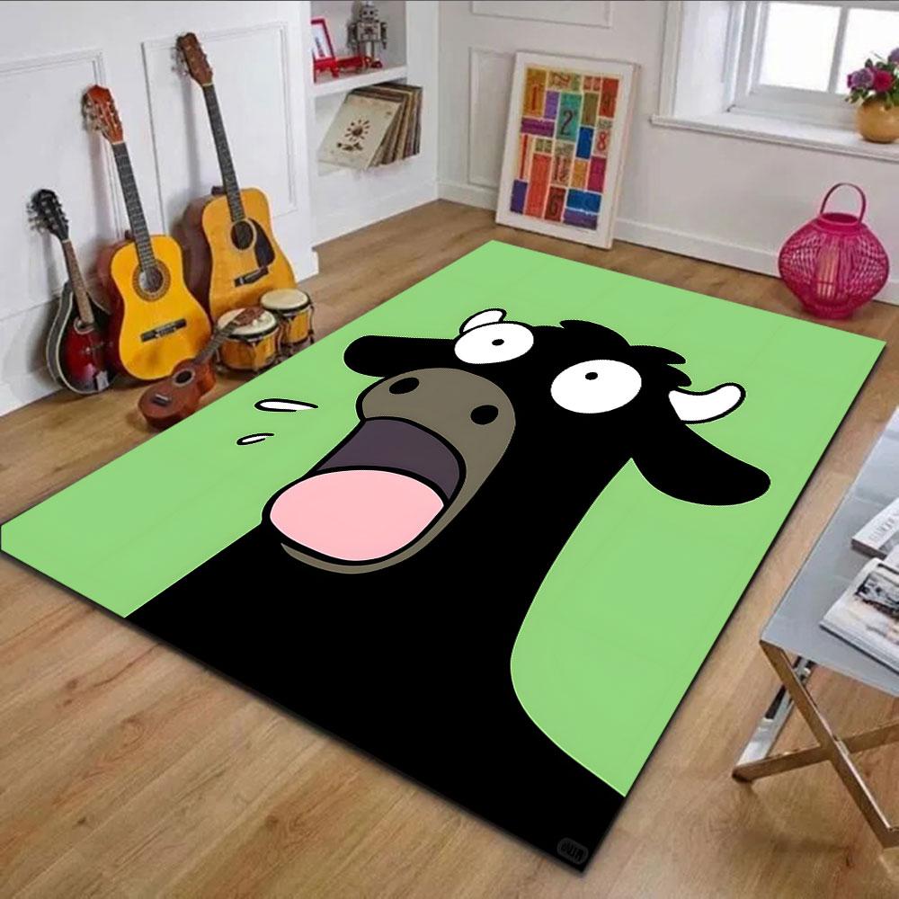 Surprised Cartoon Cow on Green Background Patterned carpet, non slip mat suitable for living room and bedroom sofas