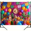 2D Cinco de Mayo Taco Party Backdrop, Colorful Papel Picado Cactus & Balloon Photography Background