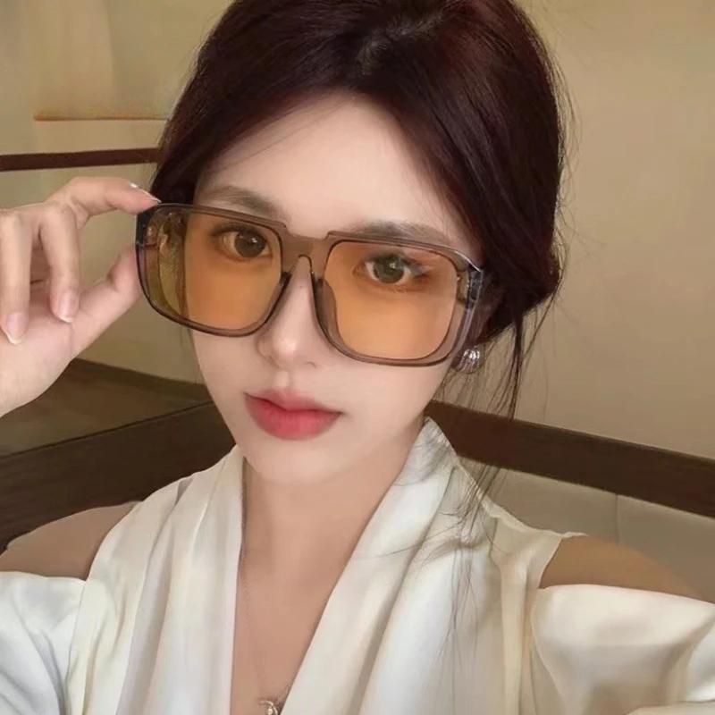 Ретро Квадратные Солнцезащитные Очки Персонализированные Унисекс Модные Пилотские Ветрозащитные Цельные Большой Ободок Цветные Солнечные Очки UV400