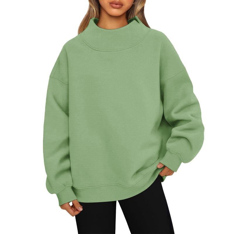 Loose Half High Neck Thick Raglan Warm Fleece Sweatshirt For Women