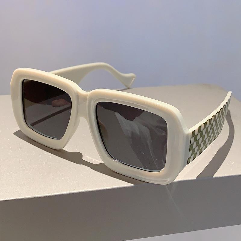 Солнцезащитные очки женские и мужские с большой квадратной оправой, в клетку, дизайнерские, люксового бренда, винтажные розовые панк-очки, защита от УФ-лучей 400