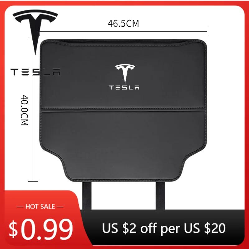 Car Sticker Tesla 2Pc Leather Car Seat Back Kick Pad Leather Protector Car Upholstery Auto Accessories For Tesla Model 3 Model Y