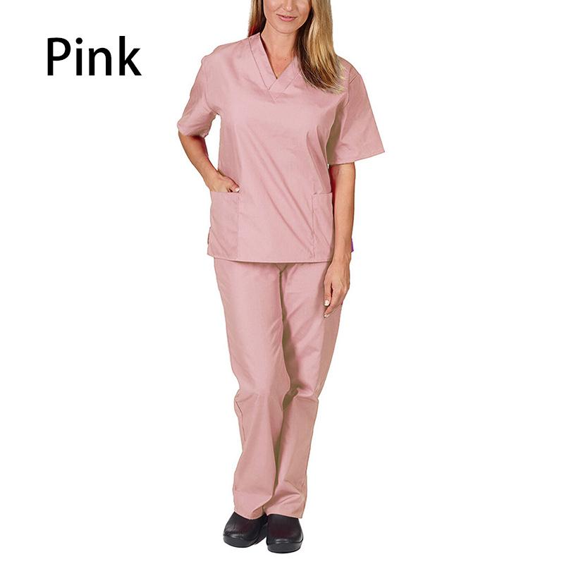 2 Pieces Outfits Summer Thin Solid Tops+Loose Pants Short Sleeve Quick Dry Nurse Suit V-neck Nursing Working
