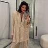 Elegant Sequins Jacket Pants 2 Pieces Outfits Women Shiny One Button Lapel Long Sleeve Coat Wide Leg Pant New In Matching Suit