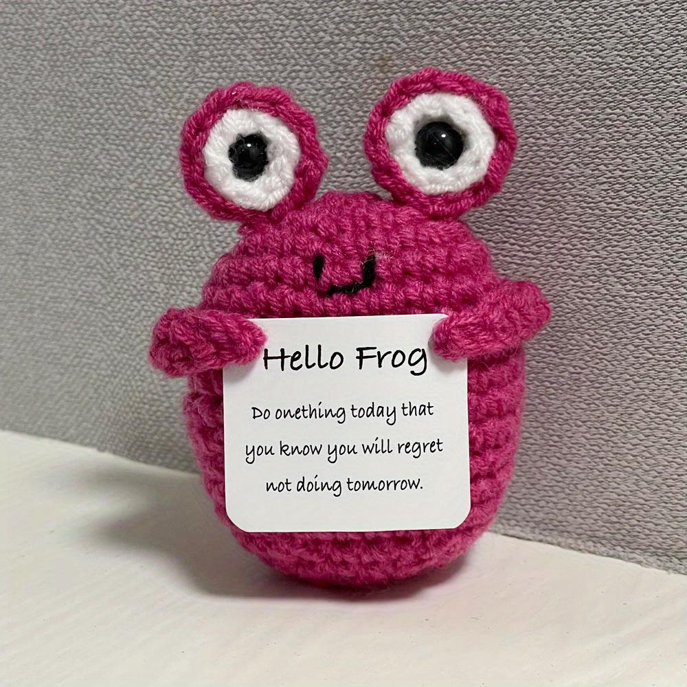 Funny Crochet Positive Energy Frog Shark Doll With Card Home Room Decoration Handmade Knitted Ornament Christmas Gifts