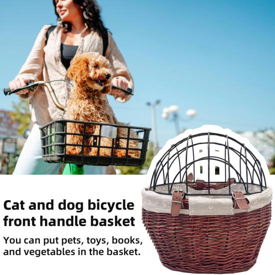 Корзина для хранения велосипеда большой вместимости универсальная простая в установке плетеная вручную сиденье для питомца передний багажник на руль велосипедные аксессуары