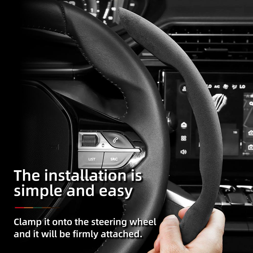 bpzsw1 Suitable for Peugeot Anti-Slip Buckle Segmented Suede Steering Wheel Cover Suitable for 206 208 3008 308 207 307 2008 508 5008 407 107 Partner