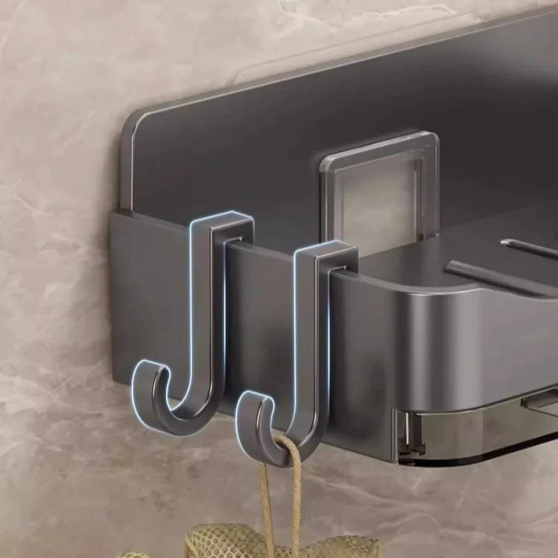 Настенная мыльница Мыльница с крючками Для ванной комнаты Сетка для слива мыла Без сверления Мыльницы Бытовая полка для хранения с дренажем