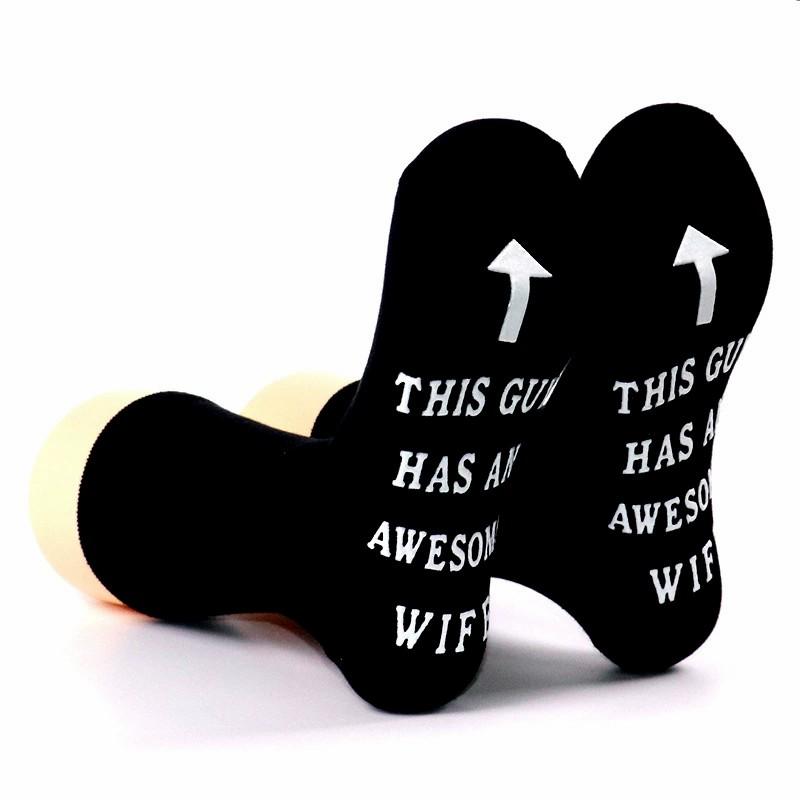 1 Pair Men Mid Length Tube Socks Fashionable Letter Design Interesting Small Leg Anti Slip Socks Suitable As Valentine Day Gift