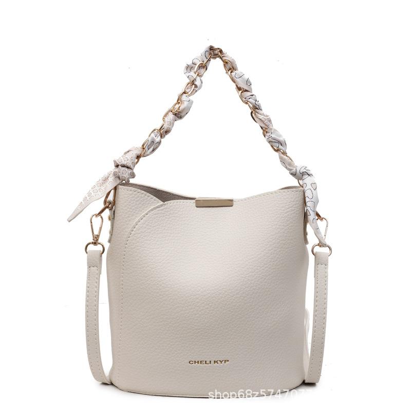 Retro Lychee Pattern Hand-held Bucket Bag Women's 2025 Spring and Summer New Trendy Fashion Versatile Simple Shoulder Crossbody Bag