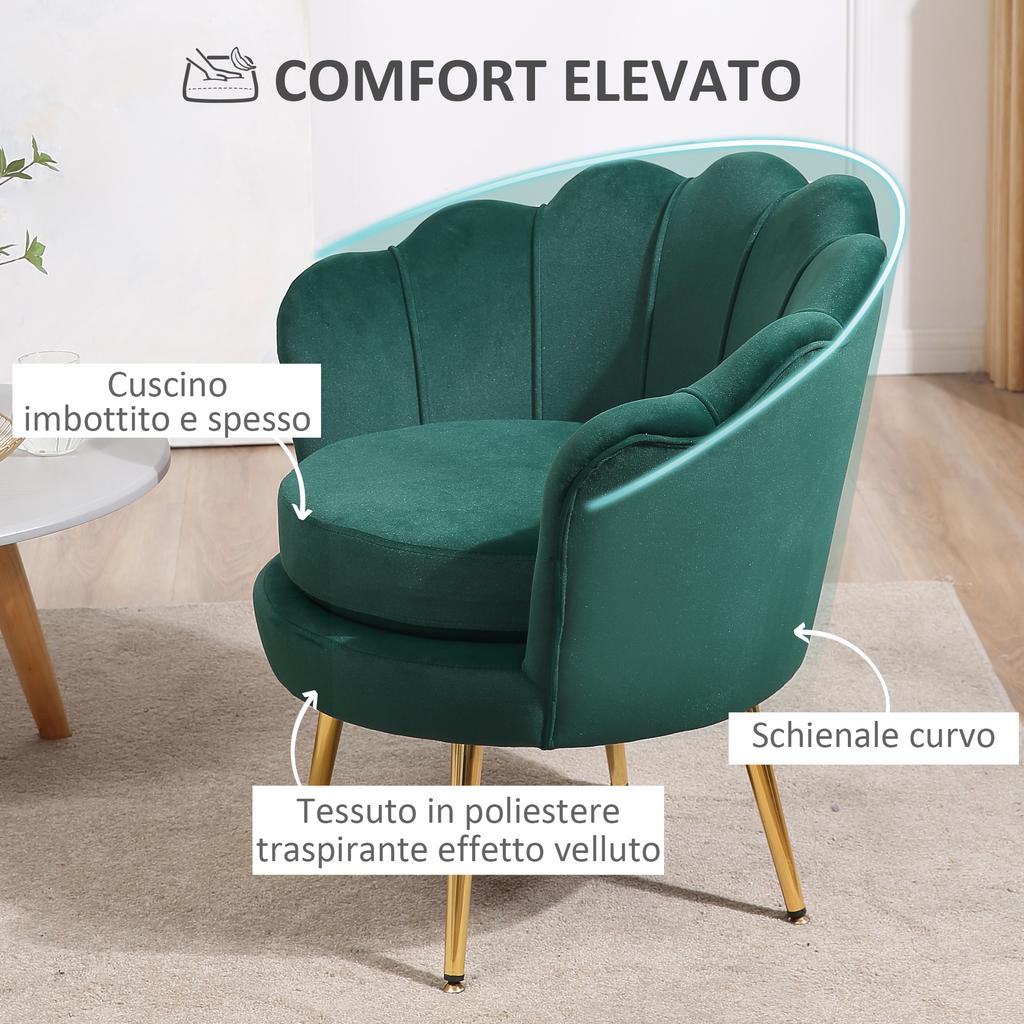 Vintage Design Armchair in Green Velvet Bedroom Armchair