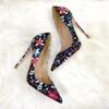 Fashion New Party Shoes Embroidered Graffiti Fashion Banquet Shoes 12CM10cm 8cm Pointed Thin High Heels