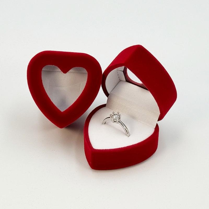 Fashionable Romance Flocking Heart Shaped Jewelry Presentation Case Convenient for Engagement Keepsakes Daily Use