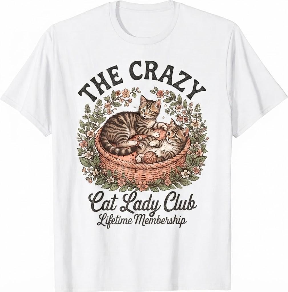 Crazy Cat Lady Club T-Shirt, Funny Kitten Lover Gift, Cute Cat Mom Graphic Tee