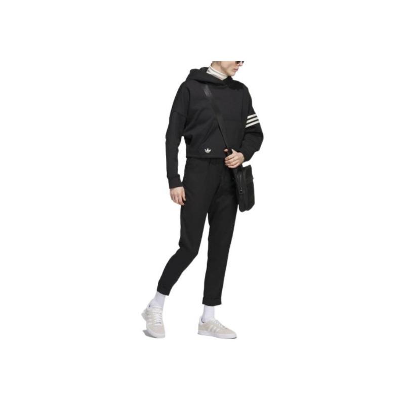 adidas Укороченная толстовка с капюшоном с принтом трилистника в полоску Originals Campus 00s, женские топы, черные IB5922