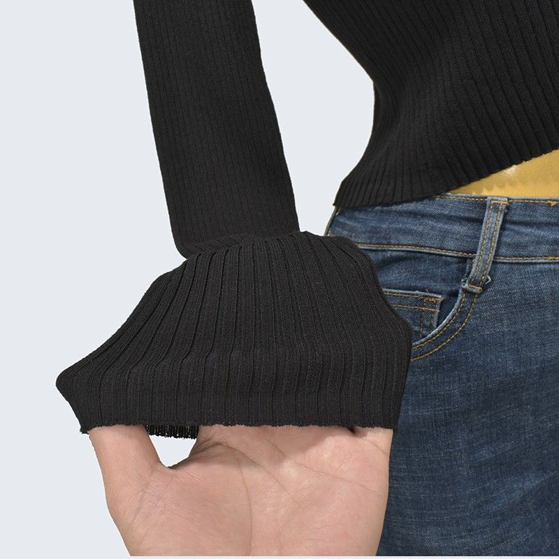 U Collar Collarbone Knitting Sexy round-Neck High Waist Slimming High Elastic Silm Women's Spring & Fall Bottoming Shirt Outerwear Top